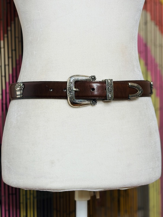 Vintage Accessories - 90s Y2K Talbot’s Garden Motif Leather Belt